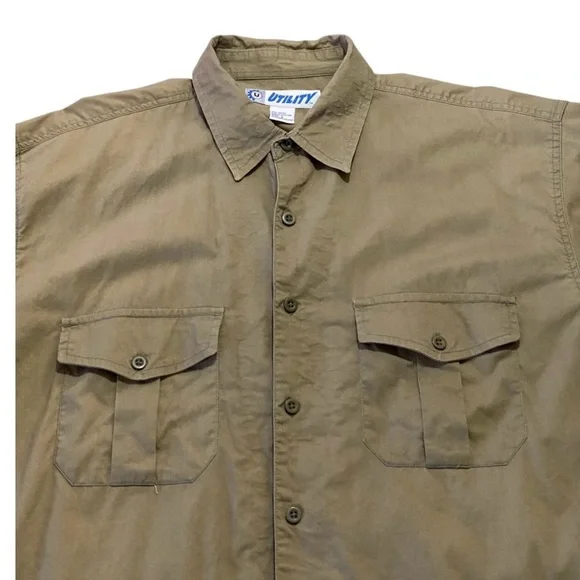 VTG 90’s Y2K Khaki Cargo Military Shirt L Tall Button Up Oversized Streetwear - Picture 5 of 9